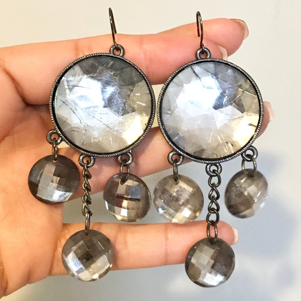 Silver Crystal Statement Drop Earrings - image 1